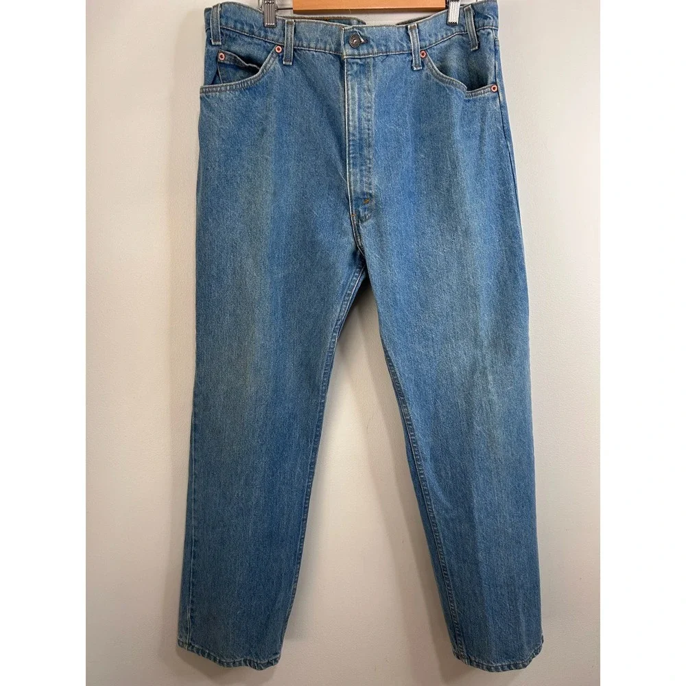 Vintage Levis 505 Orange Tab Jeans Mens 42x30 Blue Light Wash Made in USA 90s